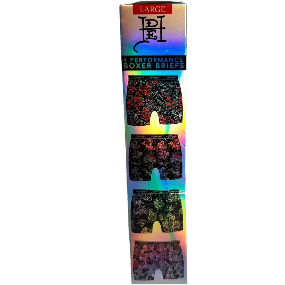 Ed Hardy 4 Pack Boxer Briefs Men's Large 36-38 Skull Dragon Rose Performance NWT